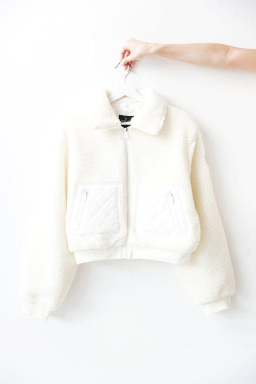 小方标+大翻领，是普拉提羔毛外套。美式复古拉链瑜伽夹克C092958 商品图4