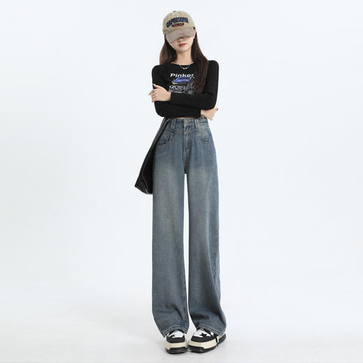 春季新款 腰以下全是腿！！【梦惠妮 星空纹复古牛仔裤】微喇版型 显瘦 显腿长 裤长自选 宽松遮胯 浅色高腰 休闲百搭 复古牛仔裤 #M663 商品图4