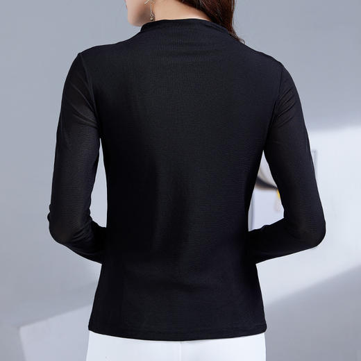 雀说烫钻内搭网纱打底衫女秋冬新款洋气纱衣小衫纯色百搭长袖T恤AL46909 商品图3