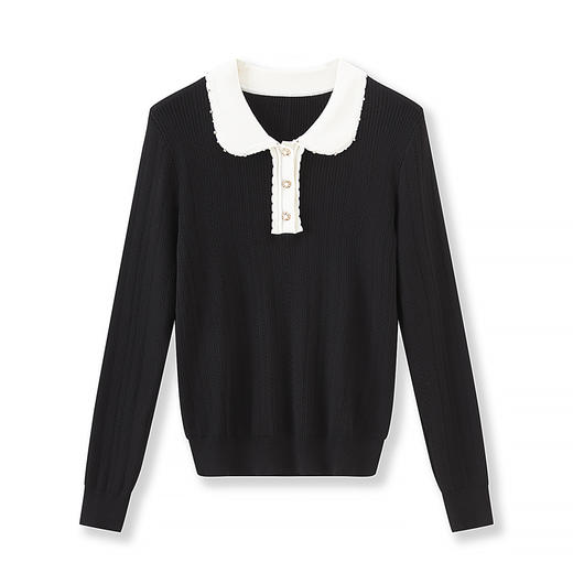 「高货wl」全新升级【铂金会员238/天猫319/差价81】(65614)洛诗琳法式气质绞花针织衫2025秋季撞色娃娃领减龄毛衫女wl65614 商品图4