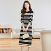 雀说圆领条纹针织连衣裙新款穿搭中长款过膝毛衣打底裙AL8511 商品缩略图1