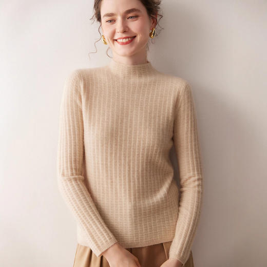 「高货qj」全新升级【铂金会员431/天猫579/差价148】(03033)洛诗琳新款华夫格提花羊绒衫2025秋冬设计感半高领针织毛衫 商品图3