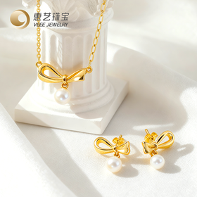 黄金蝴蝶结珍珠套链耳钉