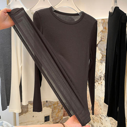 会上瘾！官网1699！禾家轻薄高弹山羊绒保暖蓄热打底衫女圆领修身显瘦可外穿内搭 商品图4