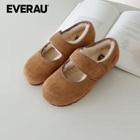 EVERAU冬季新款羊皮毛一体保暖玛丽珍休闲鞋女鞋EA7091