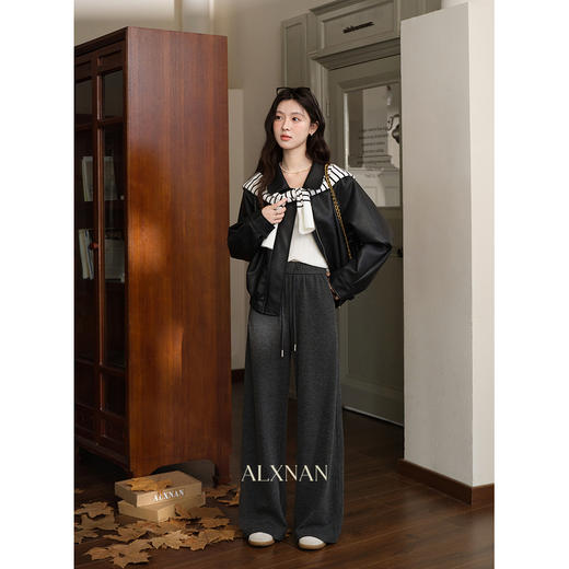 鹿向南「凭栏嗅香」灰色百搭休闲直筒裤秋季新款宽松通勤阔腿裤女 商品图1