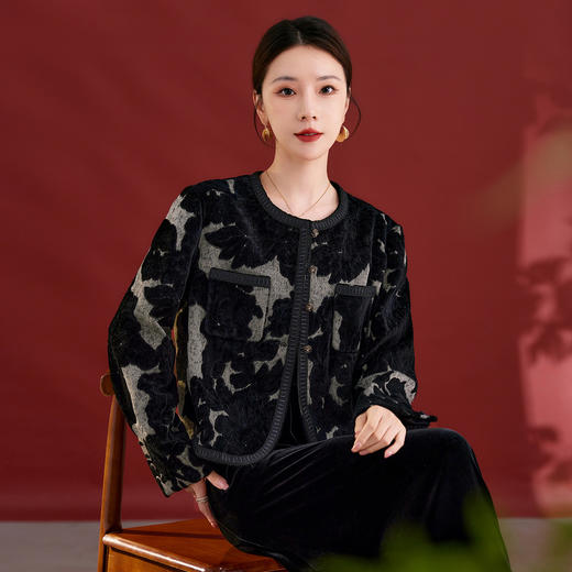 丁摩高品质秋冬新款上衣外套女舒适通勤气质休闲圆领印花AL1291 商品图1