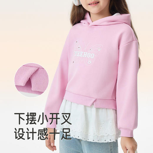 英氏儿童卫衣连帽衫女童纯色绒衫女宝宝休闲秋冬户外运动风上衣 商品图3