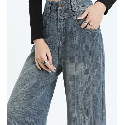 春季新款 腰以下全是腿！！【梦惠妮 星空纹复古牛仔裤】微喇版型 显瘦 显腿长 裤长自选 宽松遮胯 浅色高腰 休闲百搭 复古牛仔裤 #M663 商品图2