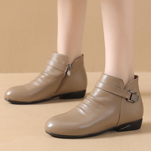 雀说新款简约舒适平底小圆头裸靴真皮女短靴防滑AL 商品图0