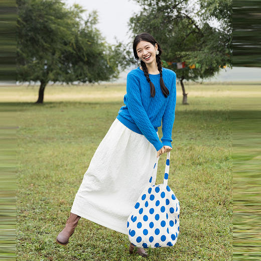 绽放637朵/棉立体浮雕起泡提花半松紧腰茧型文艺半身裙女半身长裙 商品图1