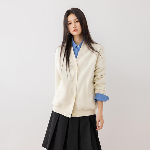 COCO ZONE 2024高级感杏色V领针织休闲百搭开衫外套24C10212 商品图0