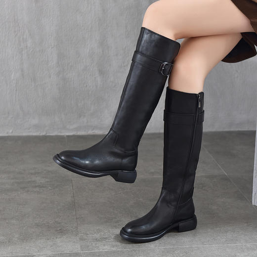 TN T6797-11高品质里外全皮中跟长筒靴不过膝真皮骑士靴 商品图2