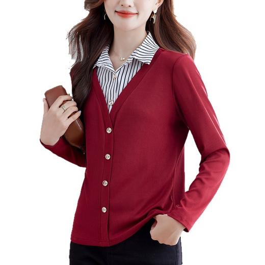 撞色拼接假两件衬衫领针织衫，设计感通勤上衣打底衫TR-HGH6993 商品图4