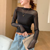 丁摩 半高领蕾丝双层网纱打底衫女长袖t恤黑色修身显瘦内搭上衣女5ZF-825 商品缩略图0