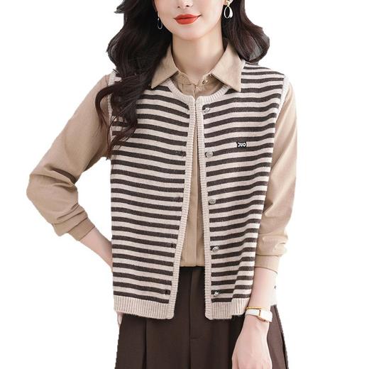 雀说条纹针织马甲外套短款洋气马夹外搭显瘦时髦毛衣开衫背心AL526 商品图4