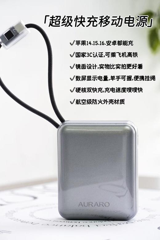 🌸【瑞士AURARO镜面超级快充移动电源】新款💰69.9起，3c安全认证！🔥CCTV央视合作品牌，可上飞机❗品牌直发！ ✅升级航空级防火材质 商品图0