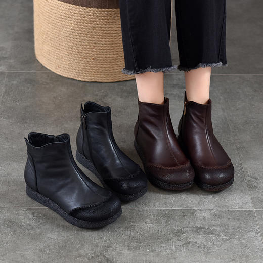 TN T6815-72R侧拉链平底软底短靴复古休闲加绒保暖棉鞋 商品图3