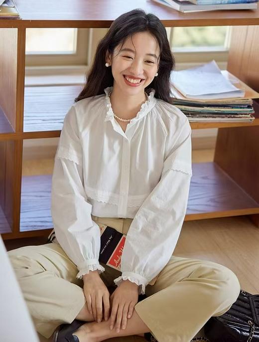 法式立领蕾丝花边长袖小宽松百搭衬衫 商品图1