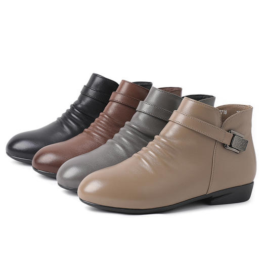 雀说新款简约舒适平底小圆头裸靴真皮女短靴防滑AL 商品图4