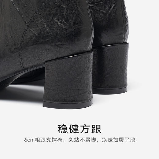 【绒里可选】星期六金属方头复古褶皱粗跟时装靴SSD4116586/SSD4118586 商品图10