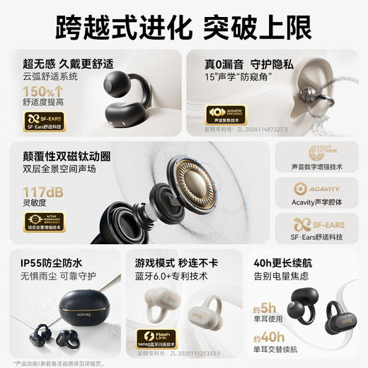 SANAG塞那 Z50 Ultra 耳夹式蓝牙耳机 开放式运动无线音乐耳机 不入耳舒适佩戴 商品图8