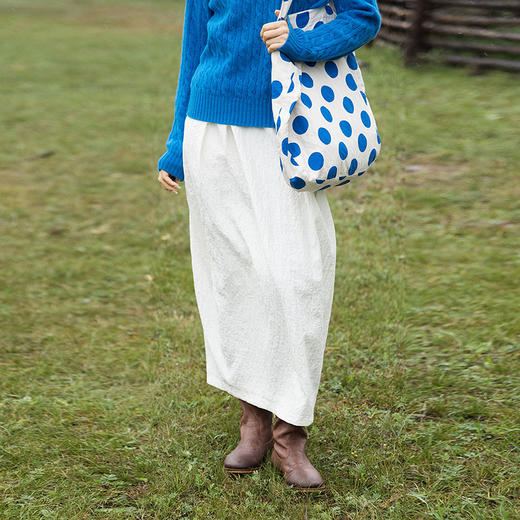 绽放637朵/棉立体浮雕起泡提花半松紧腰茧型文艺半身裙女半身长裙 商品图0