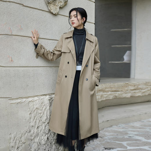 奢姿大码女装2025秋季复古卡其色风衣胖妹妹气质收腰中长款外套9953394340 商品图0