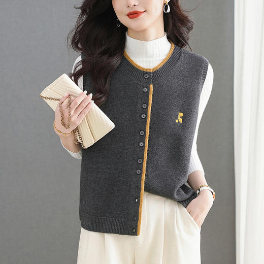 雀说爆款女士针织马甲背心外套短款漂亮洋气坎肩毛衣开衫AL6527 商品图4