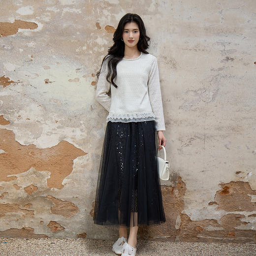 奢姿大码女装2025秋季减龄钉珠圆领衬衫胖妹妹蕾丝花边拼接上衣 商品图4