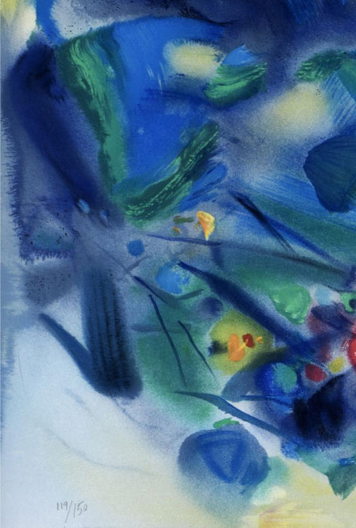 独角鹿西洋古董20世纪后期法国巴黎Frédéric Possot出版艺术大师朱德群亲签限量彩色石版画「构图五（Composition V）」 商品图7