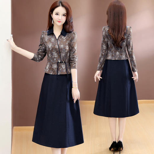 洋气印花假两件连衣裙，气质修身优雅连衣裙QYM-XQD54C2517 商品图1