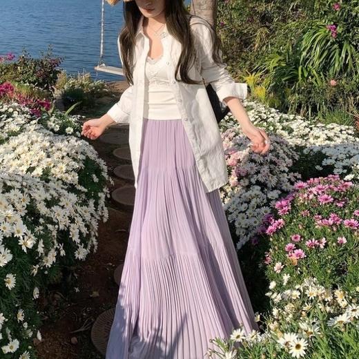 紫气东来 一抹嫣然【梦惠妮 雨雾紫藤压褶半裙】透气雪纺 内衬细腻亲肤 视觉显高 高腰版型 三种裤长 修饰腿型 梨形身材放心冲  #M663 商品图1