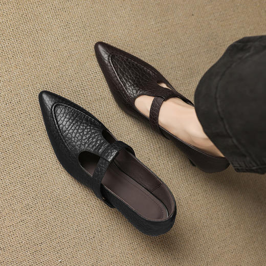 【预售5天】秋季新款5cm气质法式羊皮尖头浅口丁字带粗跟通勤优雅单鞋JLY&18-783 商品图3