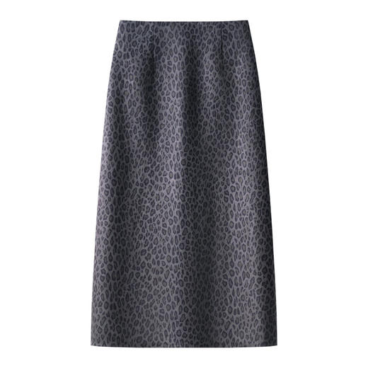 丁摩 灰色豹纹毛呢半身裙秋冬款女新款气质直筒包臀裙开叉半裙5ZF-59921 商品图0