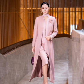 YBY 904C41羊毛飘带大衣高级简约气质优雅修身套装