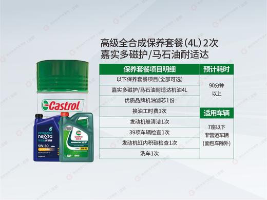 【2次卡】嘉实多磁护/马石油高级全合成机油保养套餐4L 商品图1