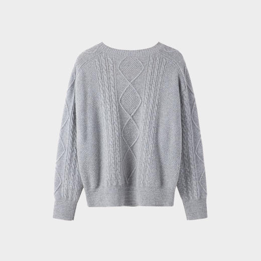 羚荌渼圆领少女感时尚慵懒芝麻点提花羊绒衫女 商品图1