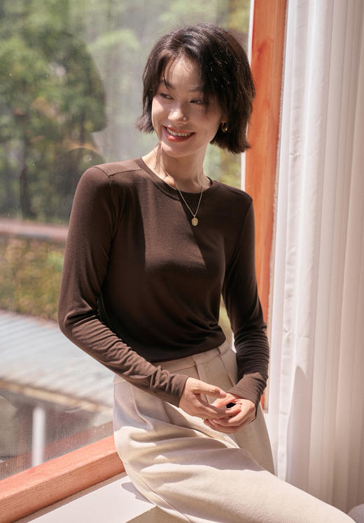 秋季新款 软呼呼~打底长袖T恤  天丝莱赛尔、澳洲美利奴羊毛混纺 轻薄透气~轻保暖不冰凉，显瘦遮肉肉 可单穿 可打底 商品图2