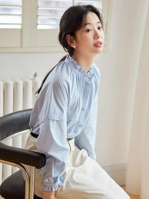 法式立领蕾丝花边长袖小宽松百搭衬衫 商品图12