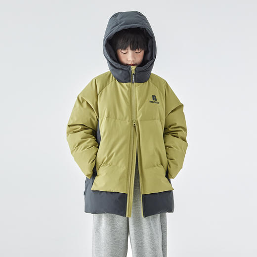 蓝汽水2025年冬季新款亲子中大童中长羽绒服连帽撞色拼接保暖外套 商品图4