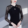 雀说别致镂空网纱拼接打底衫气质修身内搭t恤小衫黑色长袖女上衣AL46983 商品缩略图2