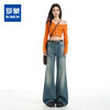 罗蒙女士牛仔裤美式复古蓝微喇阔腿高腰宽松垂感百搭拖地喇叭长裤 商品缩略图1