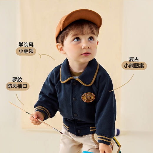 迷你巴拉男女童学院风外套宝宝宽松插肩袖翻领棒球服上衣 商品图4