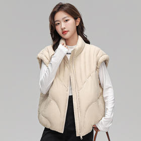丁摩 羽绒服女立领轻薄款90白鸭绒短款马甲2356