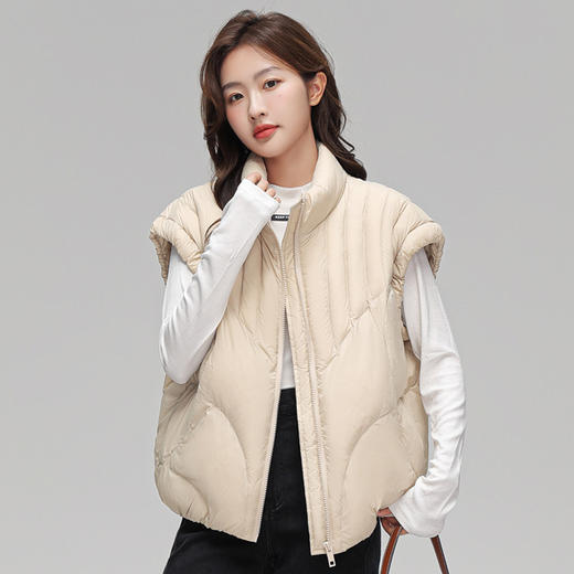 丁摩 羽绒服女立领轻薄款90白鸭绒短款马甲2356 商品图0