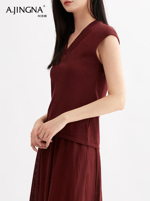 【淘衣节专享】阿菁娜羊毛双层V领针织背心F30Q301017 商品图1