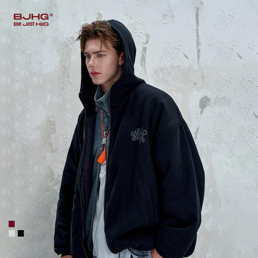 BJHG不计后果重磅休闲连帽卫衣男款秋2025新款印花暖皮开衫外套女 商品图1