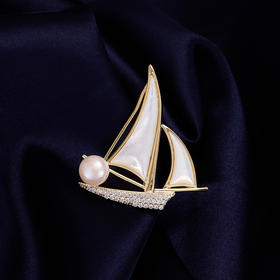 一帆风顺天然母贝淡水珍珠，帆船胸针西装大衣别针配饰LY-M-380