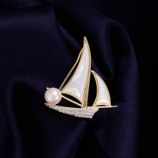 一帆风顺天然母贝淡水珍珠，帆船胸针西装大衣别针配饰LY-M-380 商品图0